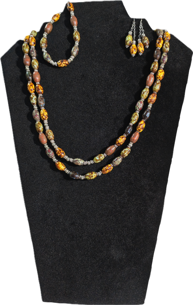Demi parure two strand ceramic and silvery spacer beads