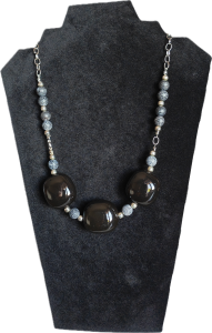 B/W striped agate, metal and extra large ceramic beaded necklace